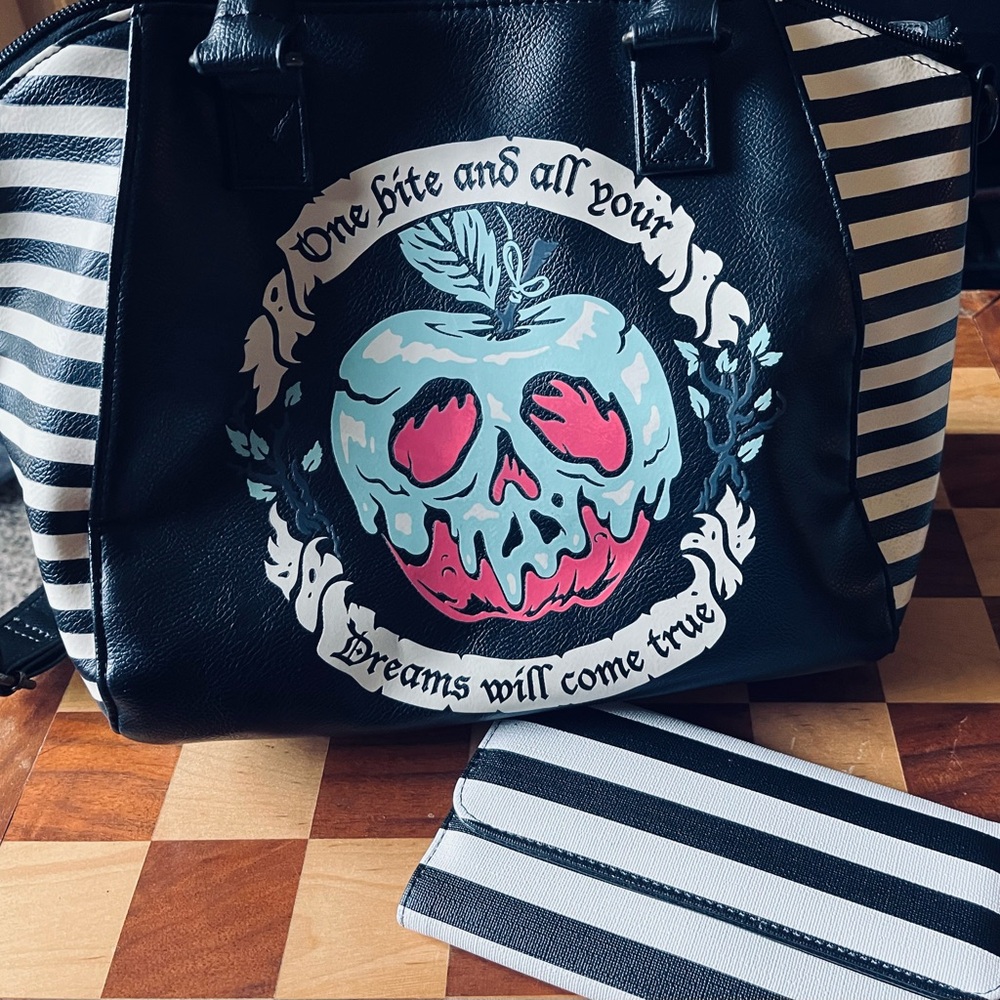 EUC Black / White Striped Loungefly Snow White Poisoned Apple Purse / Wallet